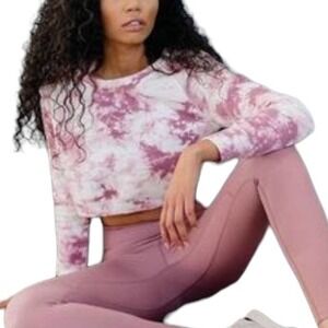 Balance Athletica‎ Tie Dye Essence Crew Crop Sweatshirt M Pink White Embossed